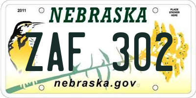 NE license plate ZAF302