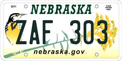 NE license plate ZAF303