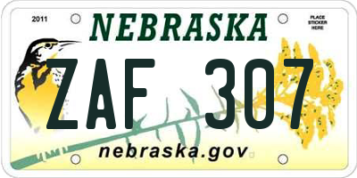 NE license plate ZAF307