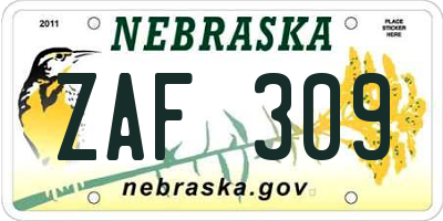 NE license plate ZAF309