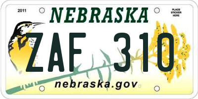 NE license plate ZAF310