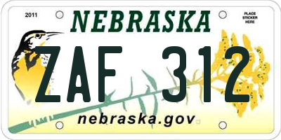 NE license plate ZAF312