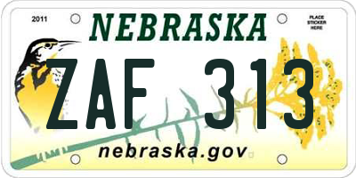 NE license plate ZAF313