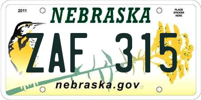 NE license plate ZAF315