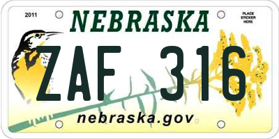 NE license plate ZAF316