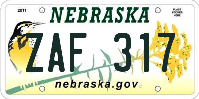 NE license plate ZAF317