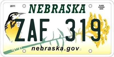 NE license plate ZAF319