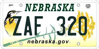 NE license plate ZAF320