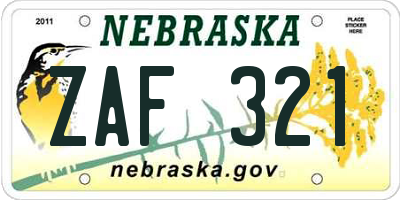 NE license plate ZAF321