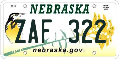 NE license plate ZAF322