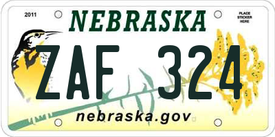 NE license plate ZAF324