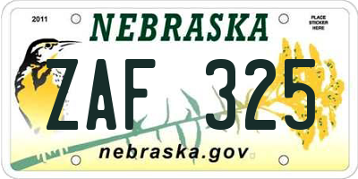 NE license plate ZAF325