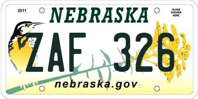 NE license plate ZAF326