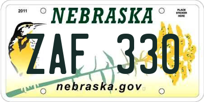 NE license plate ZAF330