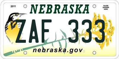 NE license plate ZAF333