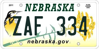 NE license plate ZAF334