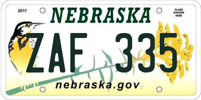 NE license plate ZAF335