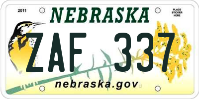NE license plate ZAF337