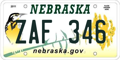 NE license plate ZAF346