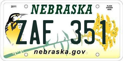 NE license plate ZAF351