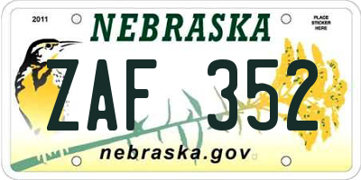 NE license plate ZAF352