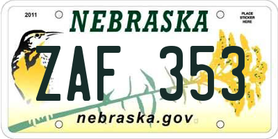 NE license plate ZAF353