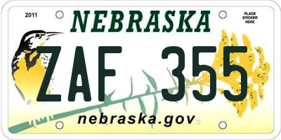 NE license plate ZAF355