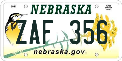 NE license plate ZAF356