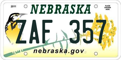 NE license plate ZAF357