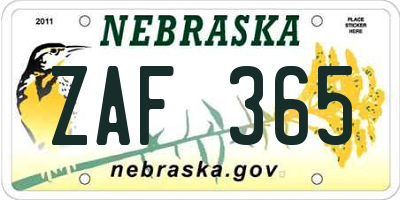 NE license plate ZAF365