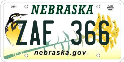 NE license plate ZAF366