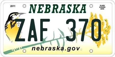 NE license plate ZAF370