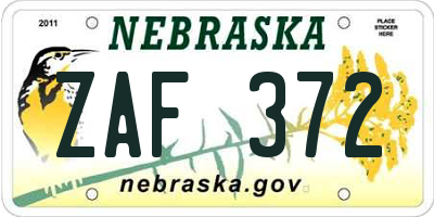 NE license plate ZAF372
