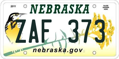 NE license plate ZAF373