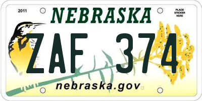 NE license plate ZAF374