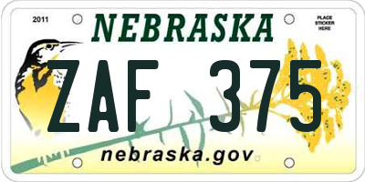 NE license plate ZAF375