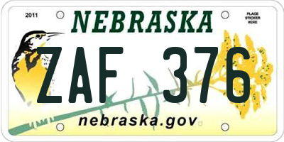 NE license plate ZAF376
