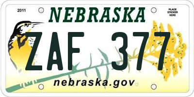 NE license plate ZAF377