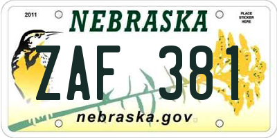 NE license plate ZAF381