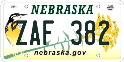 NE license plate ZAF382