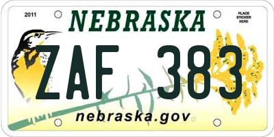 NE license plate ZAF383
