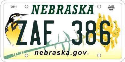 NE license plate ZAF386