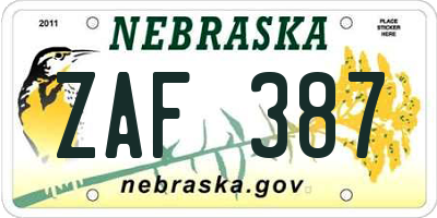 NE license plate ZAF387