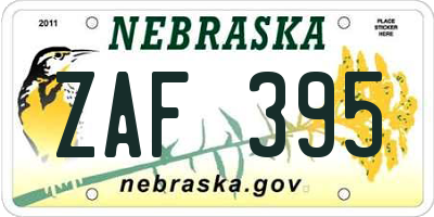 NE license plate ZAF395
