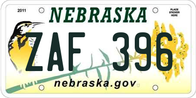 NE license plate ZAF396