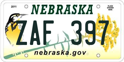 NE license plate ZAF397