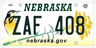 NE license plate ZAF408