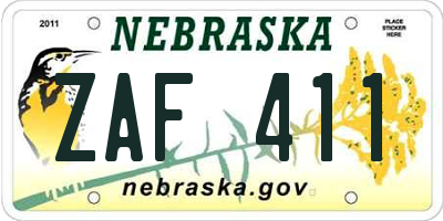 NE license plate ZAF411