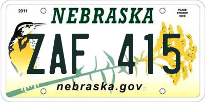 NE license plate ZAF415