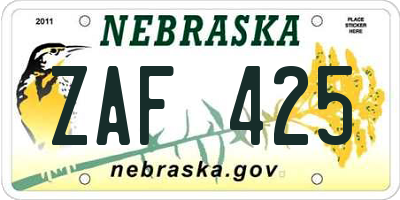 NE license plate ZAF425